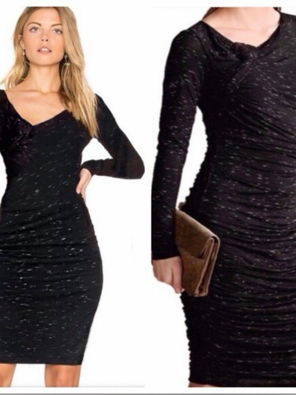 Bailey 44 Black Draped Long-Sleeve Ruched Dress